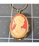 Avon Cameo Set Including Necklace Earrings Scarf Clip Peach Background - $29.69