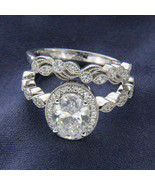 925 Sterling Silver 1.90Ct Oval CZ Anniversary Engagement Wedding Halo R... - $176.54 CAD