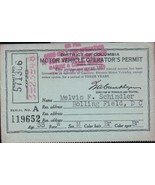 Vintage District Of Columbia Motor Vehicle Operator&#39;s Permit WWII 1940s - $4.07 CAD