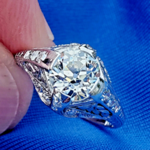 Earth mined Diamond 1.55 carat Deco Engagement Ring Antique Platinum Solitaire - $21,030.18 CAD