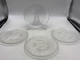 Arcoroc Seabreeze Salad Plate Dish Set of 4 Clear Glass Swirl USA 7.5&quot; - £19.17 GBP