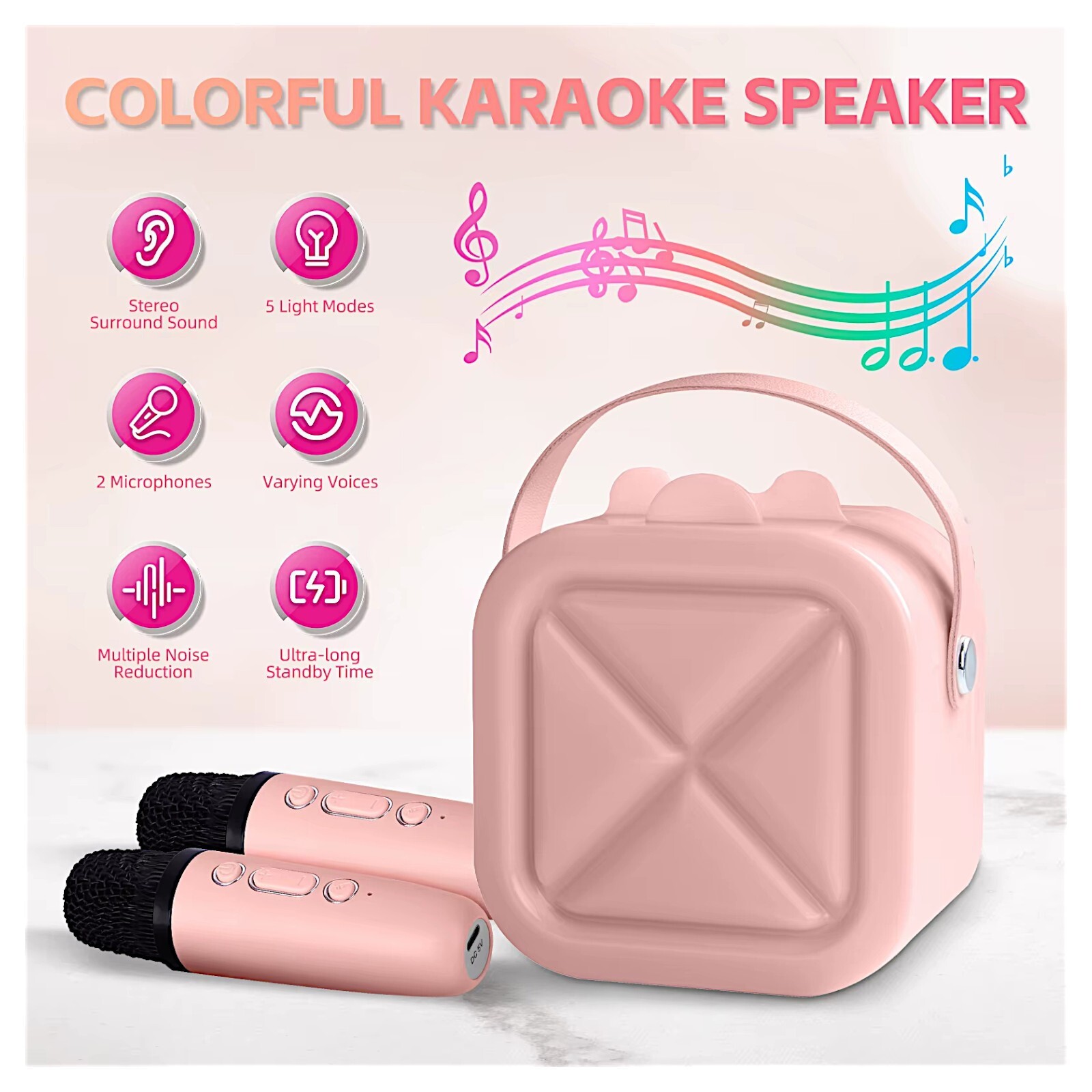 Mini Karaoke Machine Wireless Bluetooth Speaker Luminous Two Mics Voice Effects Item image 5