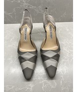 Manolo Blahnik Slingbacks Silver/ Gray Satin  Pointed Shoes Pumps 8.5-9 - £136.70 GBP