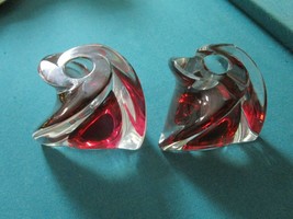 German Signed Free Form Crystal Clear to RED Pair of Candle Stick - $2,301.47 MXN