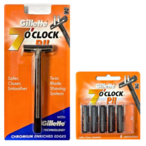 Gillette 7 O'clock Men's Razor Safer Handle Clean Shaving Razor With 5 Cartridge - $17.75