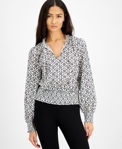 MSRP $60 Inc International Concepts Printed Metallic Peasant Top Size Large - £9.73 GBP
