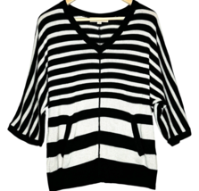 Ann Taylor Loft Striped V Neck Sweater Size S Black Relaxed Pockets 3/4 ... - $180.66 MXN