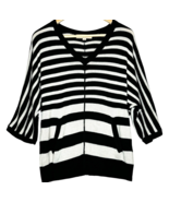 Ann Taylor Loft Striped V Neck Sweater Size S Black Relaxed Pockets 3/4 ... - $12.97 CAD