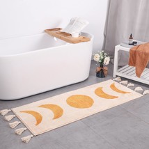 Labend Home Half Moon Bohemian Area Rugs, Moon Phases Bath Mat With Tassels For - £29.86 GBP