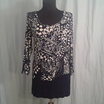 Chico&#39;s Travelers 0 Slinky Knit Tunic Top Blue White S 4 Floral - $28.00