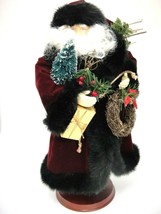 Santa Claus 16&quot; on Base Old Fashioned Burgundy Coat w Black Fur Trim Tree Gift - £11.14 GBP