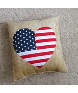 Heart-Shaped American Flag Decorative Throw Pillow Faux Burlap Rustic Pa... - $14.85
