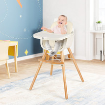 3 in 1 Convertible Baby High Chair Wooden Toddler Highchair w/ PU Cushio... - £114.83 GBP