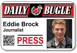 EDDIE BROCK Journalist from the movie SPIDERMAN pin Fastener Name Badge Hallowee - £12.53 GBP