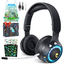 Kids Toddlers Bluetooth Headphones, Foldable 9 Colorful Led Lights Wireless Dino - £34.47 GBP