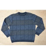 BILL BLASS XL Sweater Blue Square Pattern Knit Pullover Crew Neck Long S... - £11.60 GBP