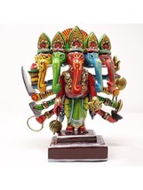 Wooden Personalized wooden Painted panchmukhi Lord Ganesha Indian idols - £55.33 GBP