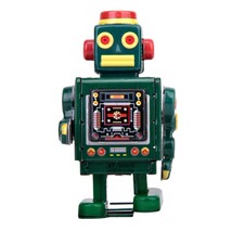 MARCHING GREEN ROBOT 4&quot; Wind Up Tin Toy Collectible Retro Outer Space Ag... - £17.95 GBP