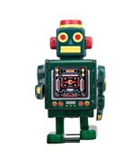 MARCHING GREEN ROBOT 4&quot; Wind Up Tin Toy Collectible Retro Outer Space Ag... - £18.34 GBP