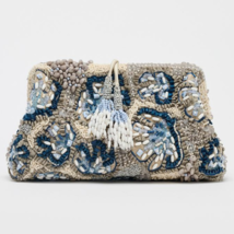 ZARA BNWT 2025. BLUE BEADED CLUTCH BAG CROSSBODY STRAP. 6221/610/400 - $107.81