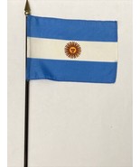 New Argentina Mini Desk Flag - Black Wood Stick Gold Top 4” X 6” - $6.81 CAD