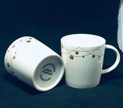 Starbucks Holiday 2 coffee mugs  2012  gold decoration white new bone ch... - £22.50 GBP
