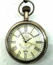 Nautical Vintage Brass Antique Glass Pocket Watch Chain Necklace New Year Xmass - £22.67 GBP