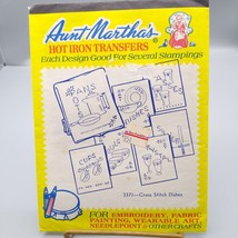 Vintage Aunt Martha&#39;s Hot Iron Transfers 3371 UNUSED Cross Stitch Dishes, New - $14.52