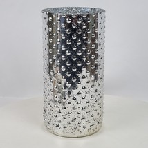 Vintage Mercury Glass Vase ART Silver w/ Relief Studs 7.75&quot; Tall 3.5&quot; Round - $44.88