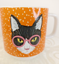 Let&#39;s Dine Stoneware Cat With Glasses Orange Coffee Mug  4&quot;1/4x3&quot;1/4  - £10.71 GBP