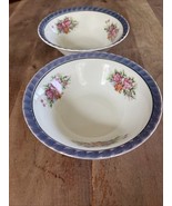 3 YAMATSU Japan Serving Bowls Lustre Scalloped Rim 7&quot; Floral Blue - $20.51 CAD