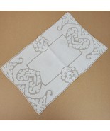 Vintage Embroidery w/ Heart Cutouts Beige Dresser Doily Approx 16x10 Inc... - $223.87 MXN