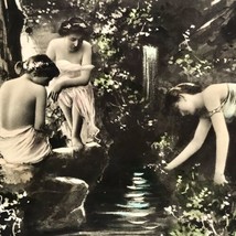 RPPC German Hand Painted Beautiful Women Bathing Antique Ephemera Postcard - £9.68 GBP