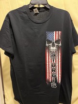 2021 Sturgis Shirt Patriot Flag Skull Motorcycle Rally in Black South Dakota - £12.68 GBP