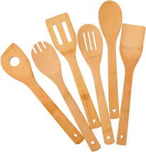Kitchen Cooking Utensils Set 6Pcs Bamboo Wooden Spoons &amp; Spatula Kitchen Cooking - £15.17 GBP