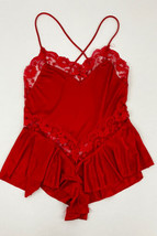 Vintage Petra Fashions Women&#39;s M Red Satin Teddy Romper Lace Trim - £24.66 GBP