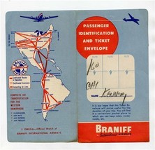 Braniff International Airways Ticket Jacket Passenger Identification 1950&#39;s - £24.80 GBP