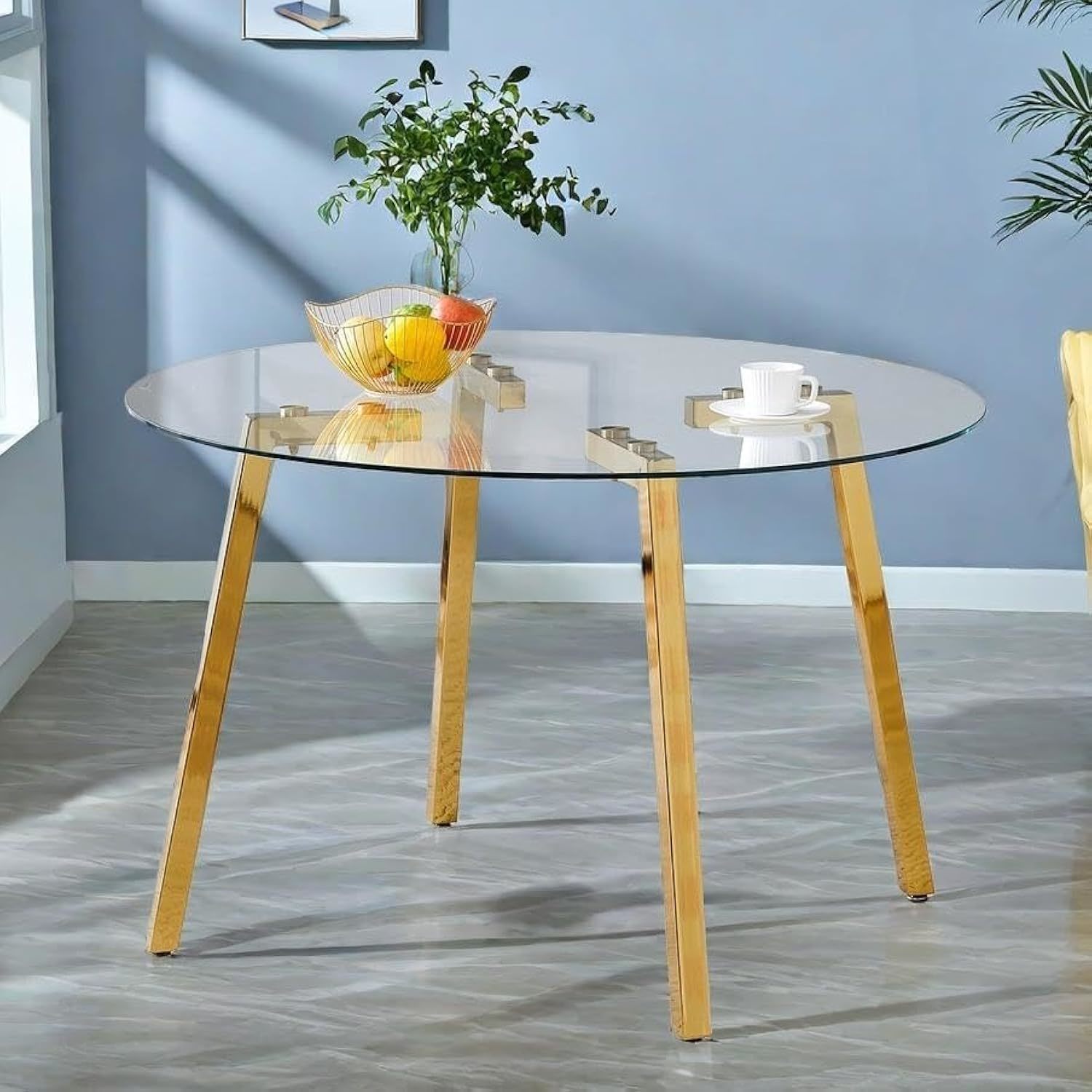 Dining Table, Modern Luxurious Kitchen Table With 7-Shaped Metal Legs, 47 Inch R