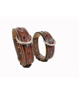 Shwaan Genuine Tooled Leather Dog Collar Floral Pattern handmade M 13&quot; 17&quot; - $35.85