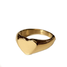 925 Silver Heart Signet Ring Gold Plated Engraved Initial Ring - $54.79