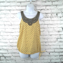 John Paul Richard Blouse Womens Small Yellow Brown Geometric Side Tie Boho Top - $17.99