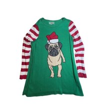 Ugly Christmas Sweater Santa Pug with Hat Women’s Green Red Long Sleeve Size Med - £13.76 GBP