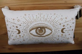 Rachel Zoe White Linen Gold Embroider All Seeing Eye Lumber Pillow New with Tags - £39.14 GBP