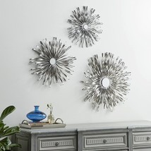 Deco 79 Metal Sunburst Wall Decor with Mirror Accent, Set of 3 18", 22", 27"W, S - £127.42 GBP
