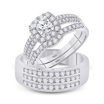 14kt White Gold His Her Round Diamond Matching Bridal Wedding Ring Set 1-3/4 - £2,625.88 GBP