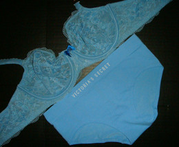 NWT Victoria&#39;s Secret unlined 34B,34DDD BRA SET s,L panty baby BLUE lace BODY by - £55.37 GBP
