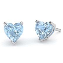 Aquamarine 6mm Heart Stud Earrings in 10k White Gold - $339.00