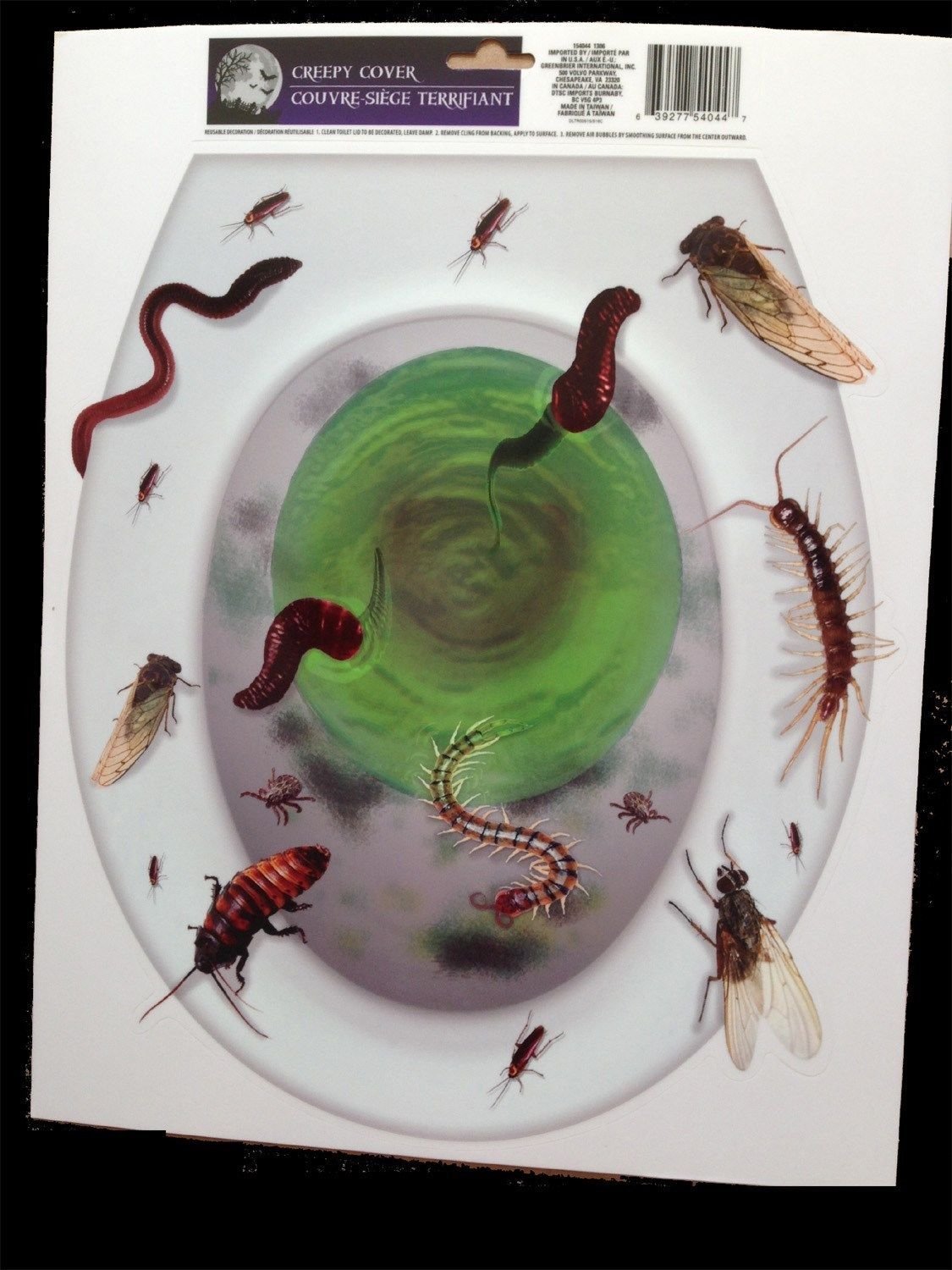 Creepy Horror Prop-BUGS TOILET TOPPER-Cling Decal Bathroom Halloween Dec... - $3.89