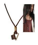 METAL TRIANGLE NECKLACE Adjustable Leather Men Women Geometric Tribal Pe... - $220.55 MXN