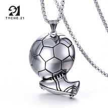 Mens Football Soccer Ball Pendant Necklace Sport Jewelry Stainless Steel Chain - £9.58 GBP